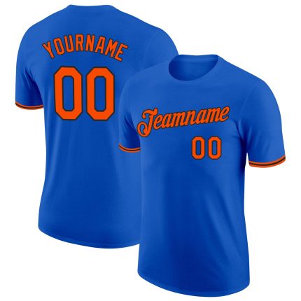 Custom Team Name and Number Thunder Blue Orange-Black Performance T-Shirt Personalized Thunder Blue Orange-Black Performance