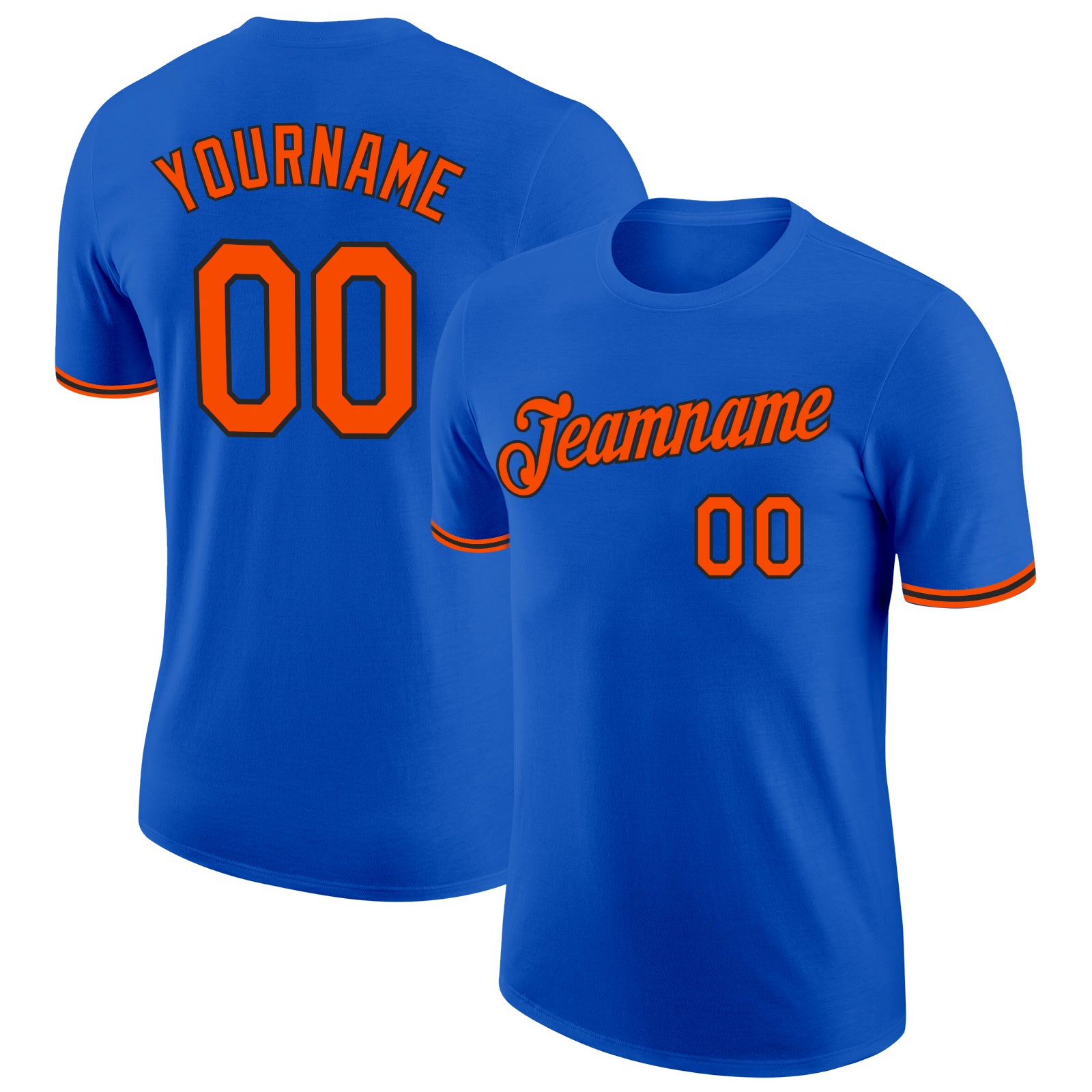 Custom Team Name and Number Thunder Blue Orange-Black Performance T-Shirt Personalized Thunder Blue Orange-Black Performance