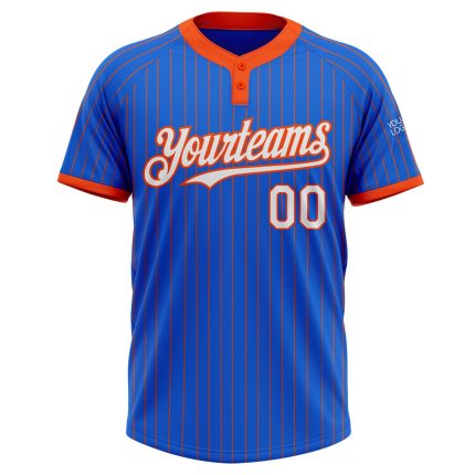 Custom Thunder Blue Orange Pinstripe Softball Jersey with Personalized Name & Number - Unisex Two-Button Style Personalized