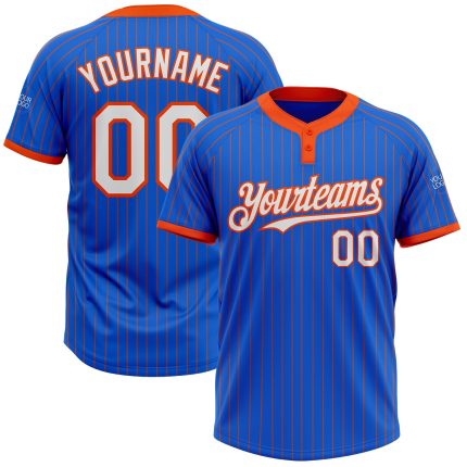 Custom Thunder Blue Orange Pinstripe Softball Jersey with Personalized Name & Number - Unisex Two-Button Style Personalized