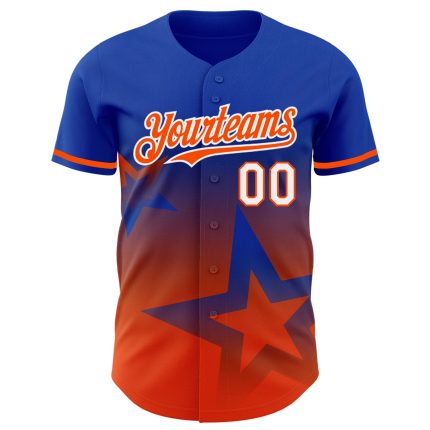 Customizable 3D Pattern Gradient Baseball Jersey - Personalized Thunder Blue Orange-White Twinkle Star with Name & Number