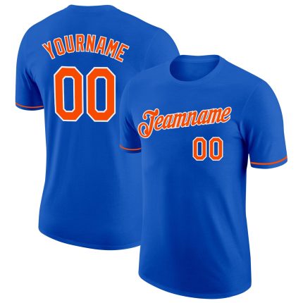 Custom Team Name and Number Thunder Blue Orange-White Performance T-Shirt - Personalized Athletic Shirt Personalized Thunder