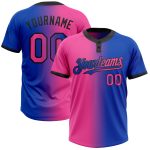 Custom Name and Number Unisex Softball Jersey - Personalized Thunder Blue Pink-Black Gradient Two-Button Design Personalized