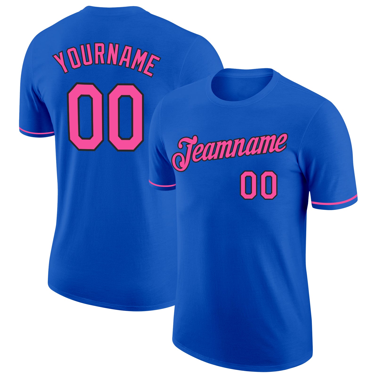 Custom Team Name & Number Performance T-Shirt - Personalized Thunder Blue Pink-Black Personalized Thunder Blue Pink-Black