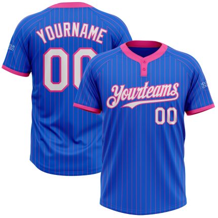 Custom Name Number Unisex Softball Jersey Thunder Blue Pink Pinstripe Two-Button Personalized Team Apparel Personalized Thunder