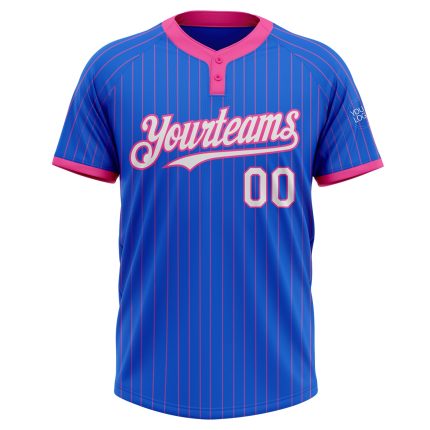 Custom Name Number Unisex Softball Jersey Thunder Blue Pink Pinstripe Two-Button Personalized Team Apparel Personalized Thunder