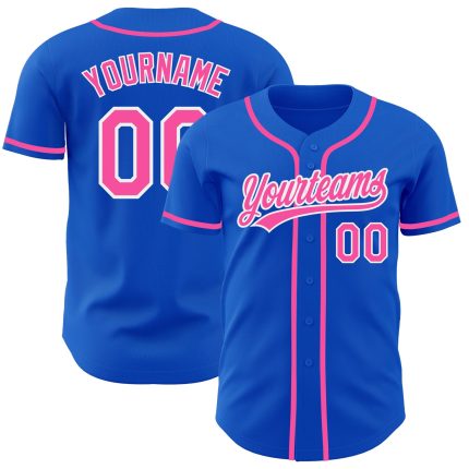 Custom Name and Number Baseball Jersey - Personalized Thunder Blue Pink-White Authentic Team Jersey Personalized Thunder