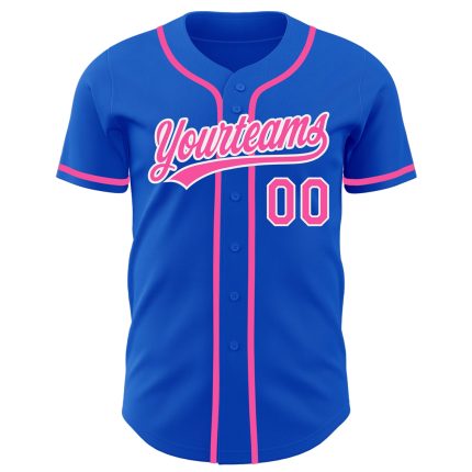 Custom Name and Number Baseball Jersey - Personalized Thunder Blue Pink-White Authentic Team Jersey Personalized Thunder