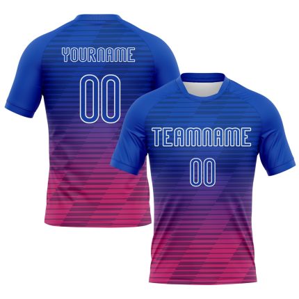 Custom Name and Number Personalized Thunder Blue Pink White Lines Volleyball Jersey - Team Uniform Personalized Thunder Blue