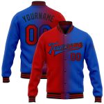 Custom Name Number Gradient Varsity Letterman Jacket Thunder Blue Red-Black Bomber Full-Snap Fashion Outerwear Personalized