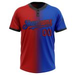 Custom Name Number Softball Jersey Unisex Two-Button Thunder Blue Red-Black Gradient Fashion Design Personalized Thunder