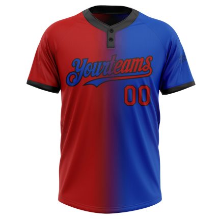 Custom Name Number Softball Jersey Unisex Two-Button Thunder Blue Red-Black Gradient Fashion Design Personalized Thunder