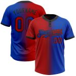 Custom Name Number Softball Jersey Unisex Two-Button Thunder Blue Red-Black Gradient Fashion Design Personalized Thunder