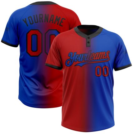 Custom Name Number Softball Jersey Unisex Two-Button Thunder Blue Red-Black Gradient Fashion Design Personalized Thunder