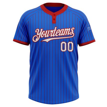 Custom Team Softball Jersey with Personalized Name and Number - Thunder Blue Red Pinstripe Unisex Two-Button Design Personalized