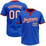 Custom Team Softball Jersey with Personalized Name and Number - Thunder Blue Red Pinstripe Unisex Two-Button Design Personalized