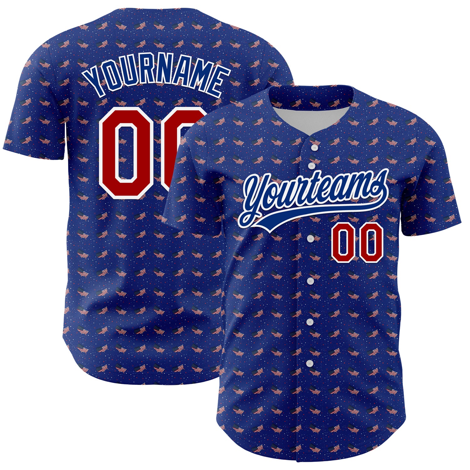 Custom American Flag Baseball Jersey Personalized Thunder Blue Red-Royal 3D Design with Team Name and Number Personalized