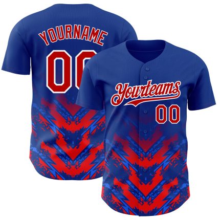 Custom Name and Number Authentic Baseball Jersey - Personalized 3D Pattern Design in Thunder Blue Red-White Arrow Theme Personalized