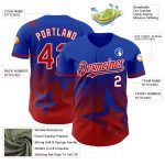 Customizable 3D Thunder Blue Red-White Gradient Twinkle Star Baseball Jersey with Personalized Name and Number Personalized