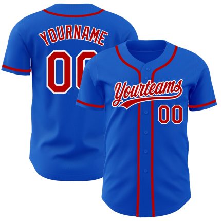 Custom Name and Number Authentic Baseball Jersey - Personalized Thunder Blue Red-White Team Apparel Personalized Thunder