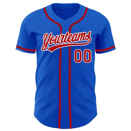 Custom Name and Number Authentic Baseball Jersey - Personalized Thunder Blue Red-White Team Apparel Personalized Thunder
