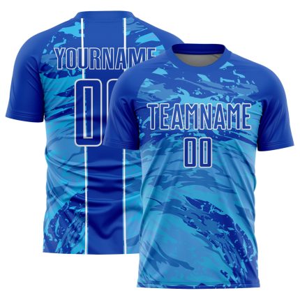 Custom Blue Sky Abstract Soccer Jersey - Personalized Fluid Design with Name and Number - Team Uniform Personalized Thunder
