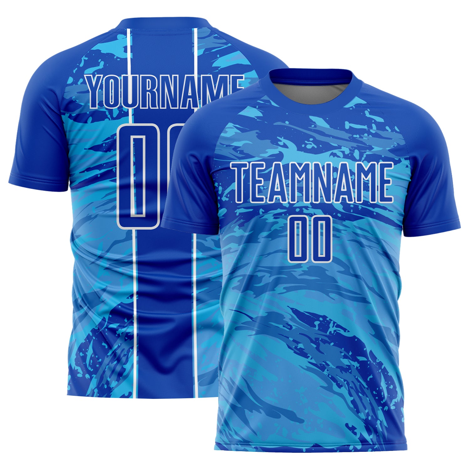 Custom Blue Sky Abstract Soccer Jersey - Personalized Fluid Design with Name and Number - Team Uniform Personalized Thunder