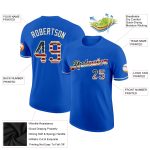 Custom Name and Number Vintage Blue USA Flag Team Performance T-Shirt, Personalized City Cream Design Personalized Thunder