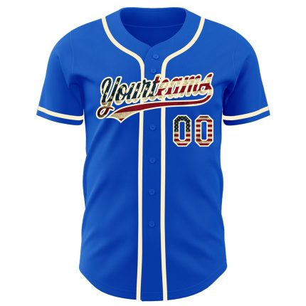 Personalized Vintage USA Flag Cream Baseball Jersey - Custom Name & Number, Thunder Blue Team Jersey Personalized Thunder