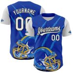 Custom Team Baseball Jersey with Name & Number, 3D Pattern Design Football Helmet in Thunder Blue/Black/White Personalized