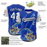 Custom Team Baseball Jersey with Name & Number, 3D Pattern Design Football Helmet in Thunder Blue/Black/White Personalized