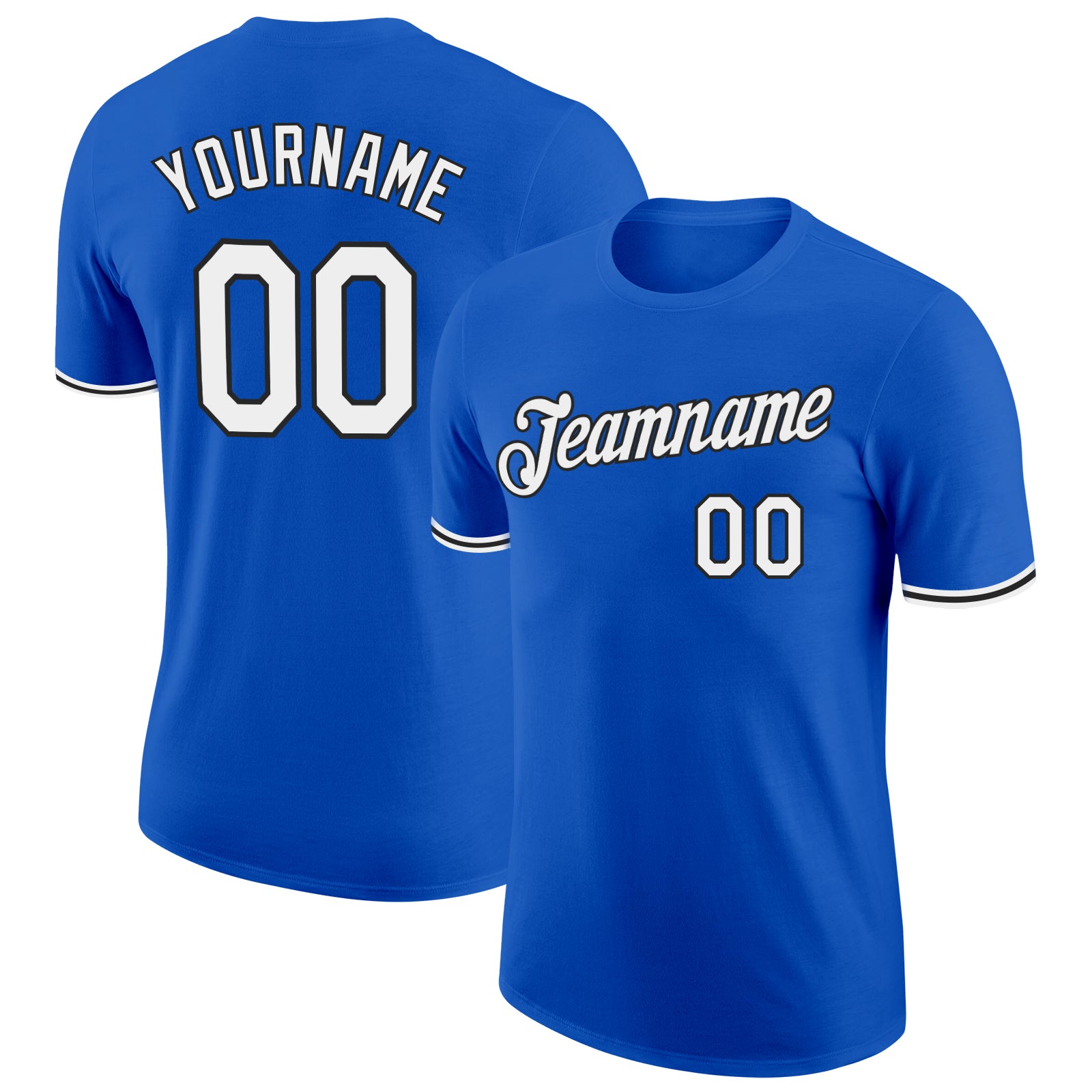 Custom Team Performance T-Shirt with Personalized Name & Number - Thunder Blue White-Black Personalized Thunder Blue White-Black