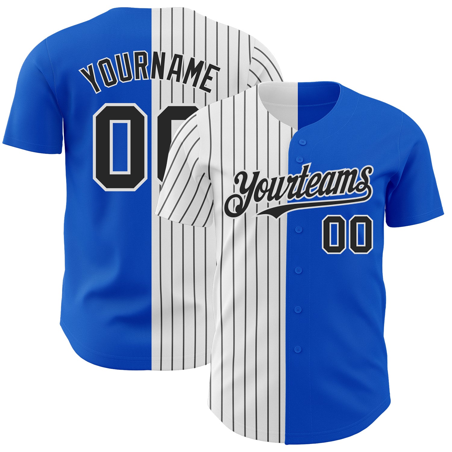 Custom Name and Number Personalized Thunder Blue White Black Pinstripe Baseball Jersey - Authentic Split Fashion Personalized