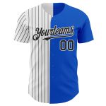 Custom Name and Number Personalized Thunder Blue White Black Pinstripe Baseball Jersey - Authentic Split Fashion Personalized