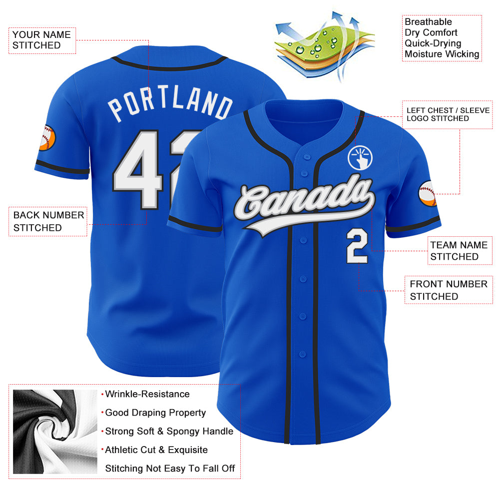 Personalized Thunder Blue White Gray-Black Authentic Baseball Jersey Team Custom Name and Number Custom Name Number Personalized Thunder Blue Gray Baseball Jersey Authentic Team Personalized Thunder Blue White Gray-Black - Image 3