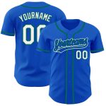 Custom Name Number Baseball Jersey Thunder Blue White Kelly Green Authentic Personalized Thunder Blue White-Kelly Green Authentic