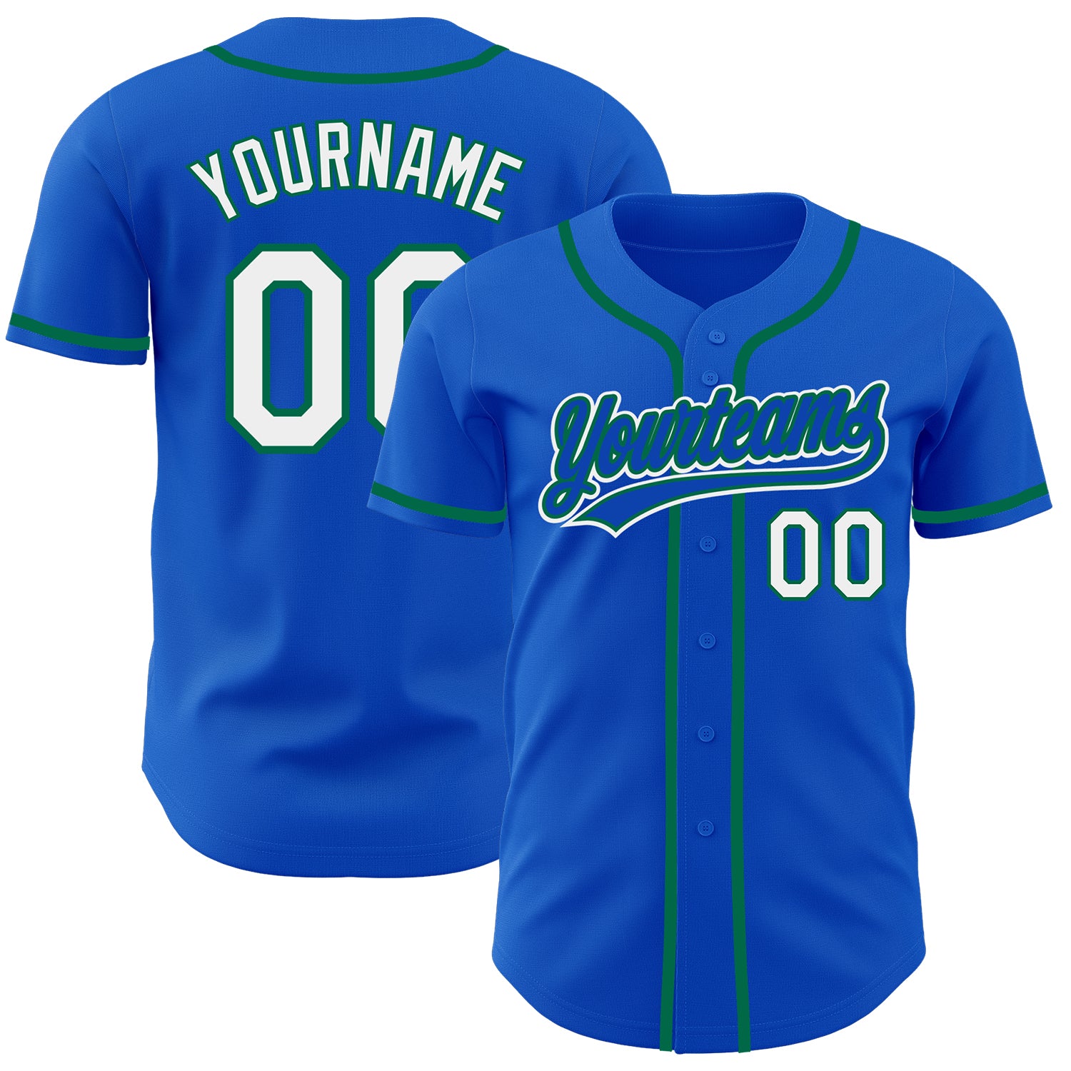Custom Name Number Baseball Jersey Thunder Blue White Kelly Green Authentic Personalized Thunder Blue White-Kelly Green Authentic