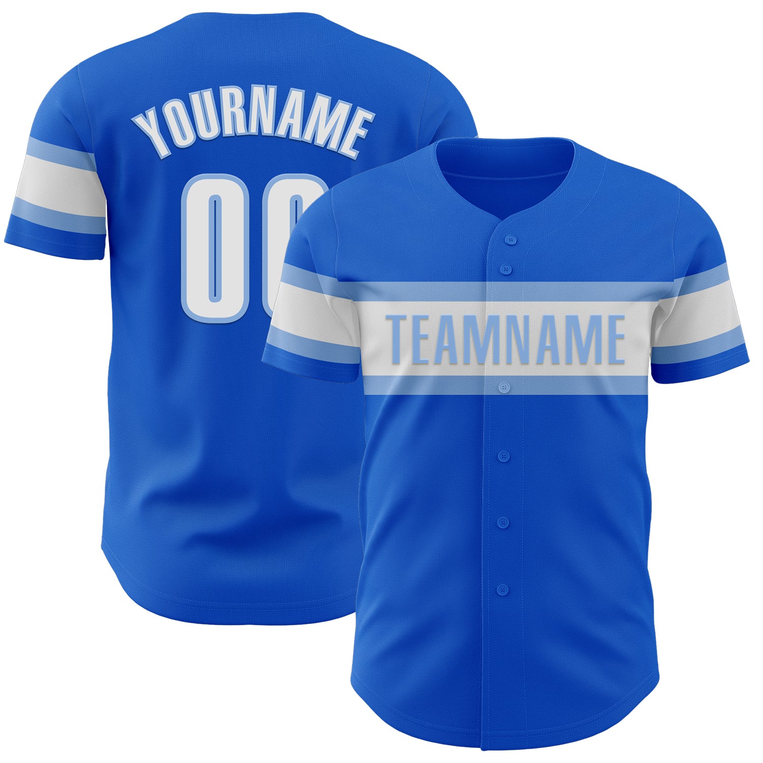 Personalized Authentic Baseball Jersey in Thunder Blue and Light Blue Color Personalized Thunder Blue White-Light Blue Authentic