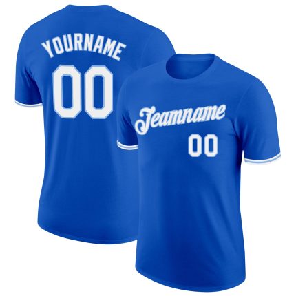 Custom Team Name and Number Thunder Blue Performance T-Shirt - White and Light Blue Design Personalized Thunder Blue White-Light