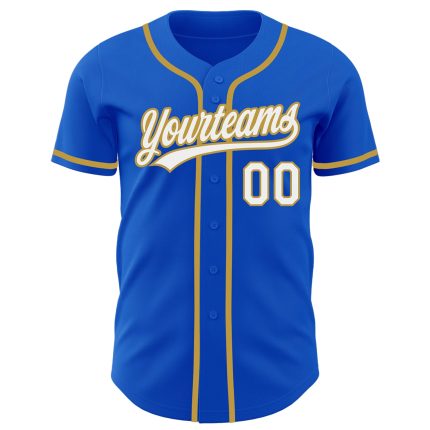 Personalized Custom Name Number Thunder Blue White Gold Baseball Jersey - Authentic Team Jersey Personalized Thunder Blue