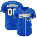 Personalized Custom Name Number Thunder Blue White Gold Baseball Jersey - Authentic Team Jersey Personalized Thunder Blue