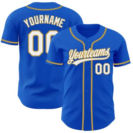 Personalized Custom Name Number Thunder Blue White Gold Baseball Jersey - Authentic Team Jersey Personalized Thunder Blue