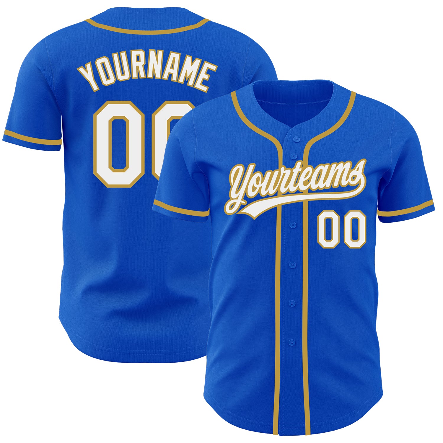 Personalized Custom Name Number Thunder Blue White Gold Baseball Jersey - Authentic Team Jersey Personalized Thunder Blue