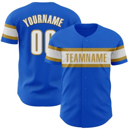 Personalized Thunder Blue White and Old Gold Baseball Jersey - Authentic Fan Gear Personalized Thunder Blue White-Old Gold