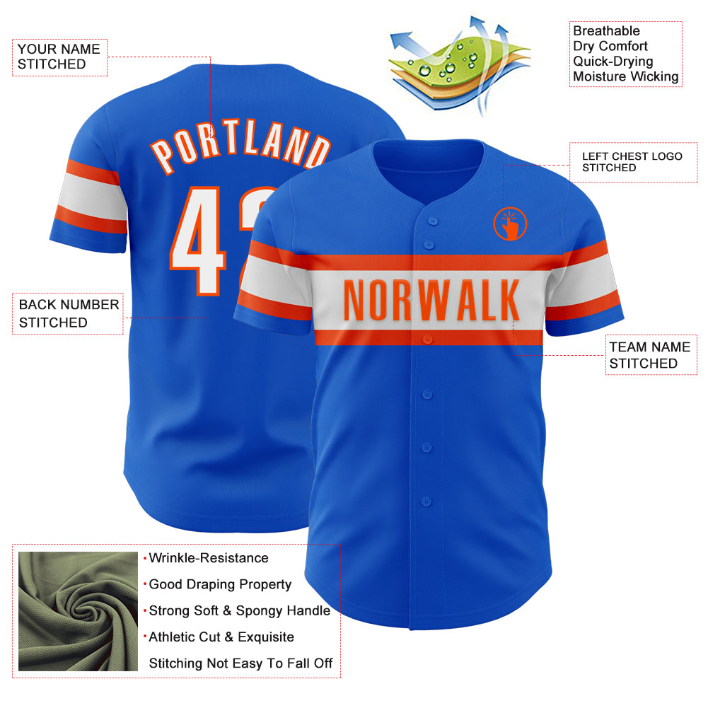 Personalized Thunder Blue White-Orange Authentic Baseball Jersey Personalized Thunder Blue White-Orange Baseball Jersey for Authentic Fans Personalized Thunder Blue White-Orange Authentic - Image 3