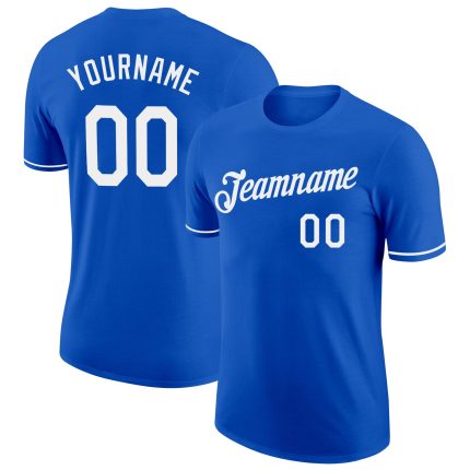 Custom Team Performance T-Shirt with Personalized Name and Number - Thunder Blue and White Personalized Thunder Blue White