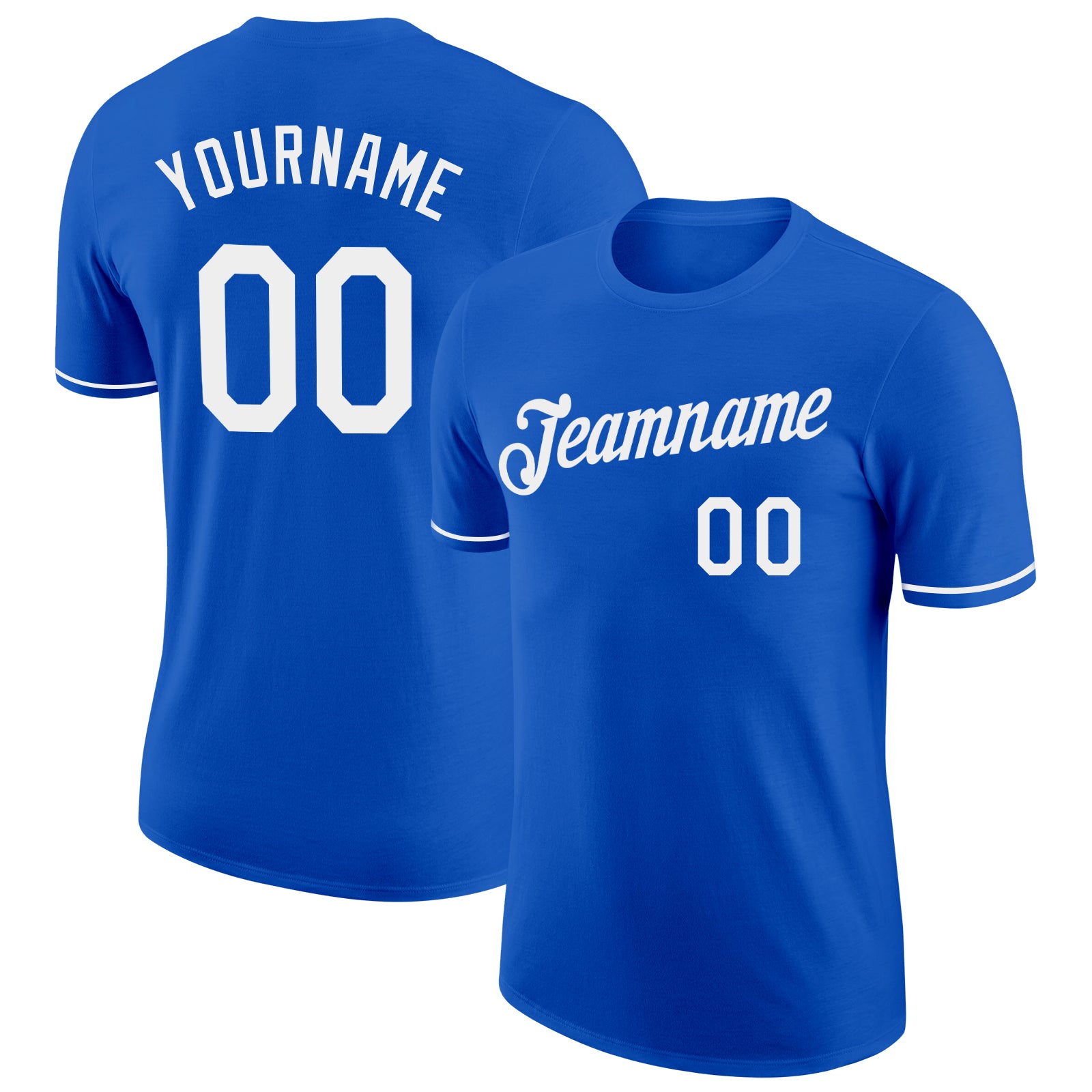 Custom Team Performance T-Shirt with Personalized Name and Number - Thunder Blue and White Personalized Thunder Blue White