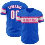 Custom Name and Number Authentic Baseball Jersey Thunder Blue White-Pink - Personalized Team Jersey Personalized Thunder