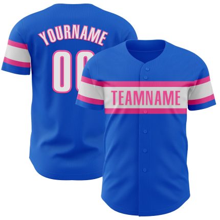 Custom Name and Number Authentic Baseball Jersey Thunder Blue White-Pink - Personalized Team Jersey Personalized Thunder