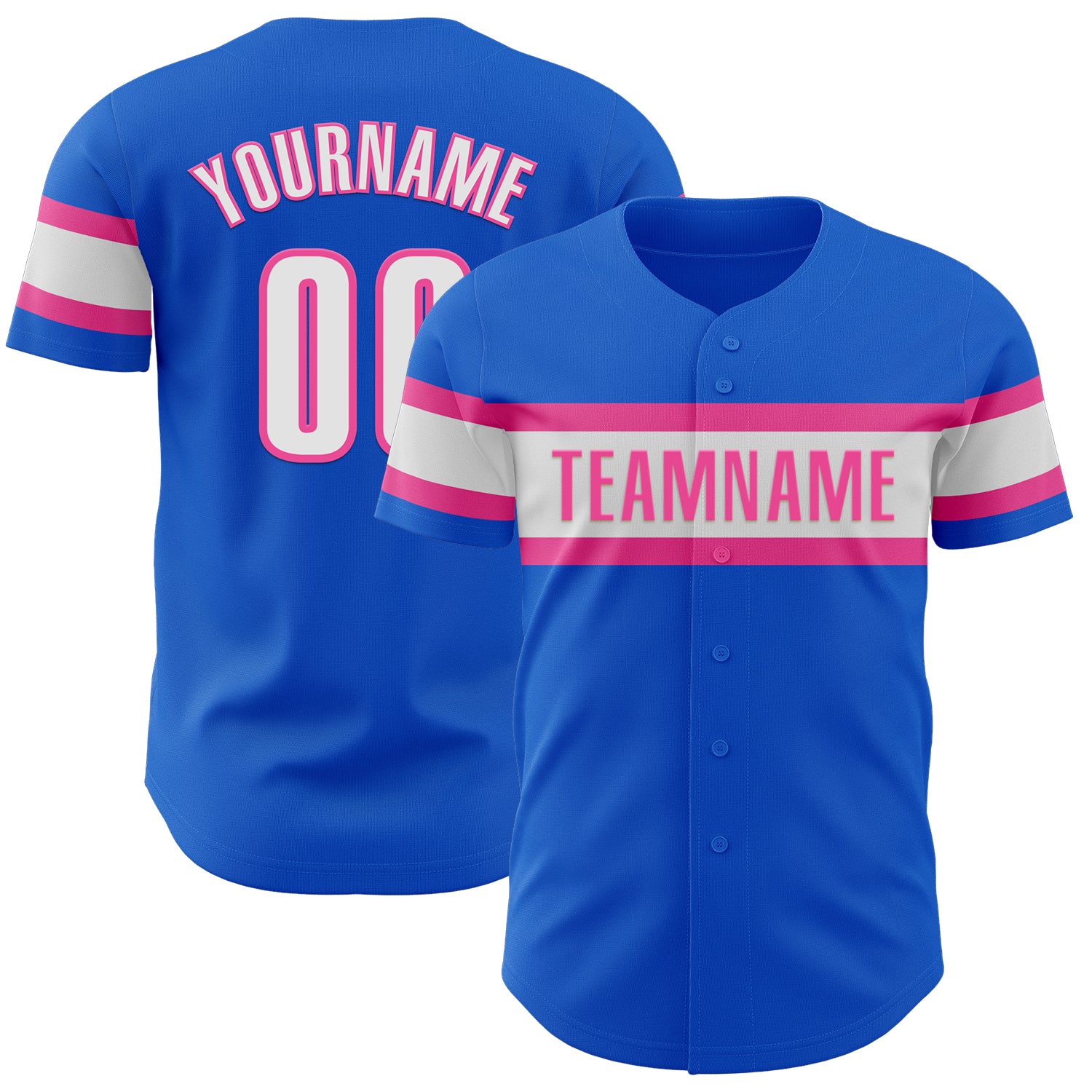 Custom Name and Number Authentic Baseball Jersey Thunder Blue White-Pink - Personalized Team Jersey Personalized Thunder